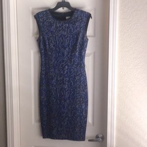 Cache Midnight Blue and Charcoal Midi Dress